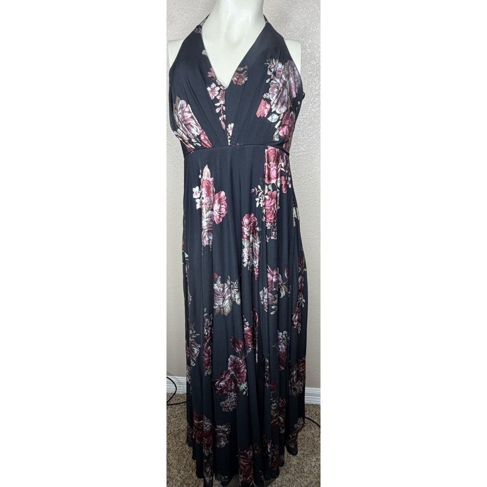 Betsy & Adam Floral Maxi Dress Sz 6 Black Pink Halter Empire Waist Formal